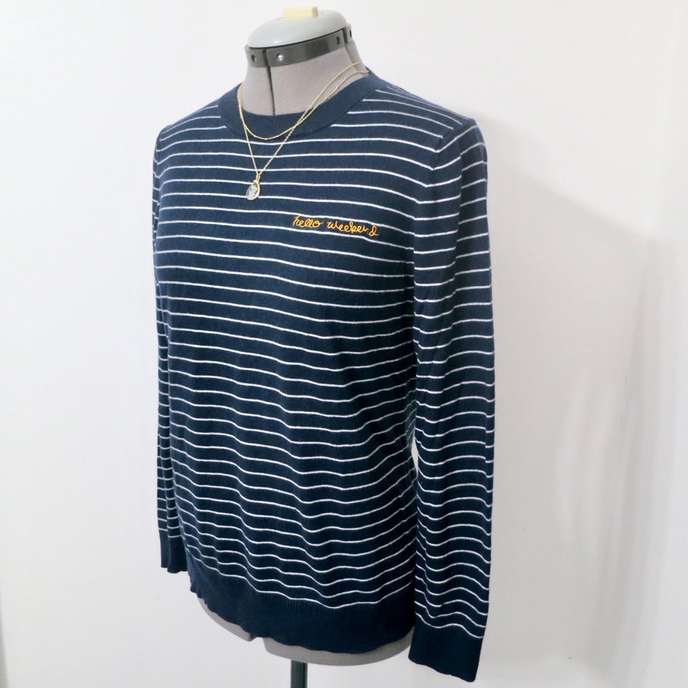 "Hello Weekend" 85% Silk and 15% Cashmere Stripe Lightweight Sweater Size Med